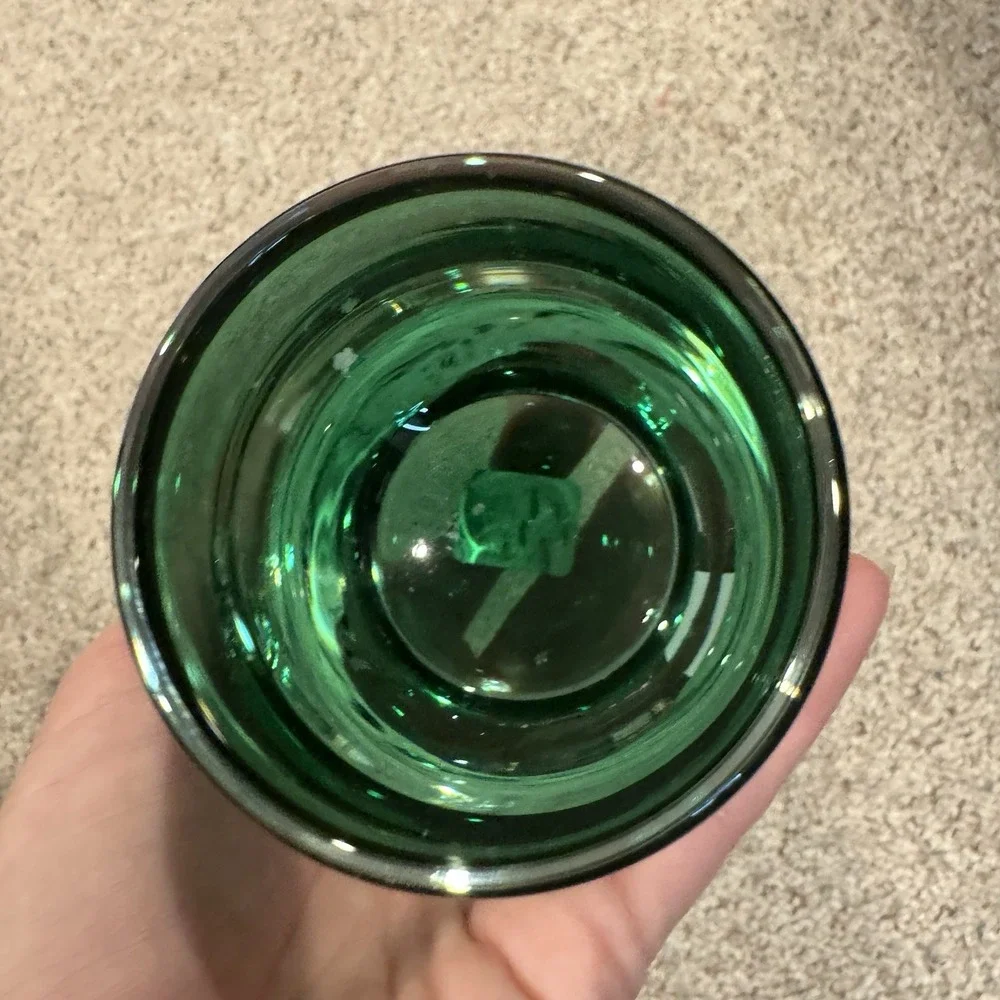 Crate & Barrel Emerald Green & Clear Glass Votive Tea Light Candle Holder